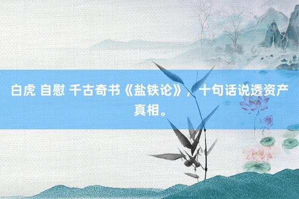 白虎 自慰 千古奇书《盐铁论》，十句话说透资产真相。